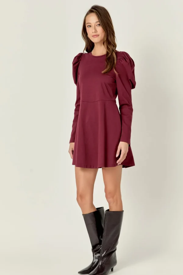 ENGLISH FACTORY Tops*- Long Puff Sleeve Mini Dress