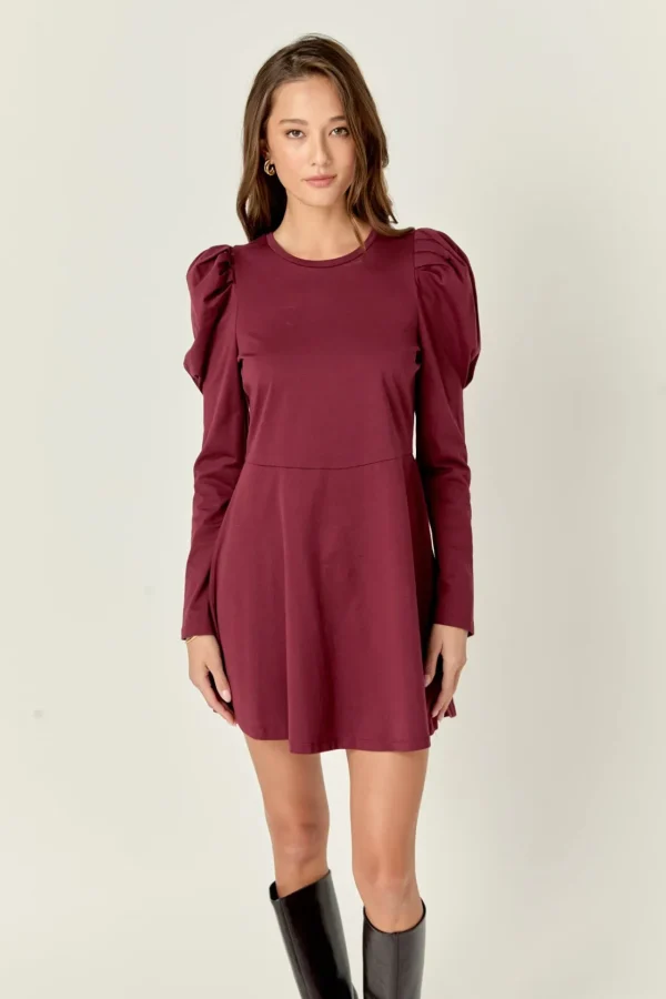 ENGLISH FACTORY Tops*- Long Puff Sleeve Mini Dress