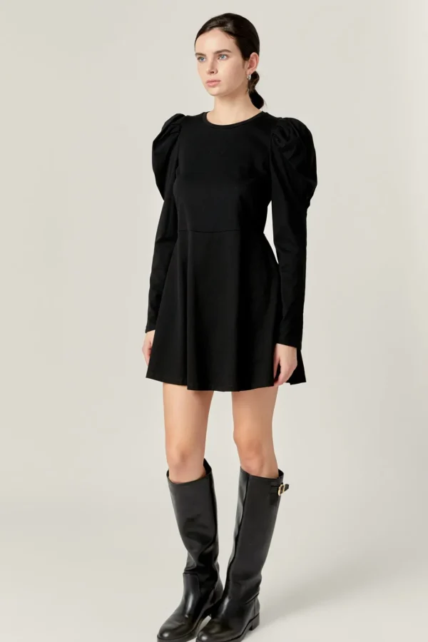 ENGLISH FACTORY Tops*- Long Puff Sleeve Mini Dress