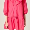 ENGLISH FACTORY Tops*- Long Sleeve V Ruffled Mini BERRY