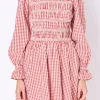 ENGLISH FACTORY Tops*- Long Sleeve Gingham Mini Dress WINE