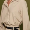 ENGLISH FACTORY Tops*- Long Sleeve Collared Romper TAUPE