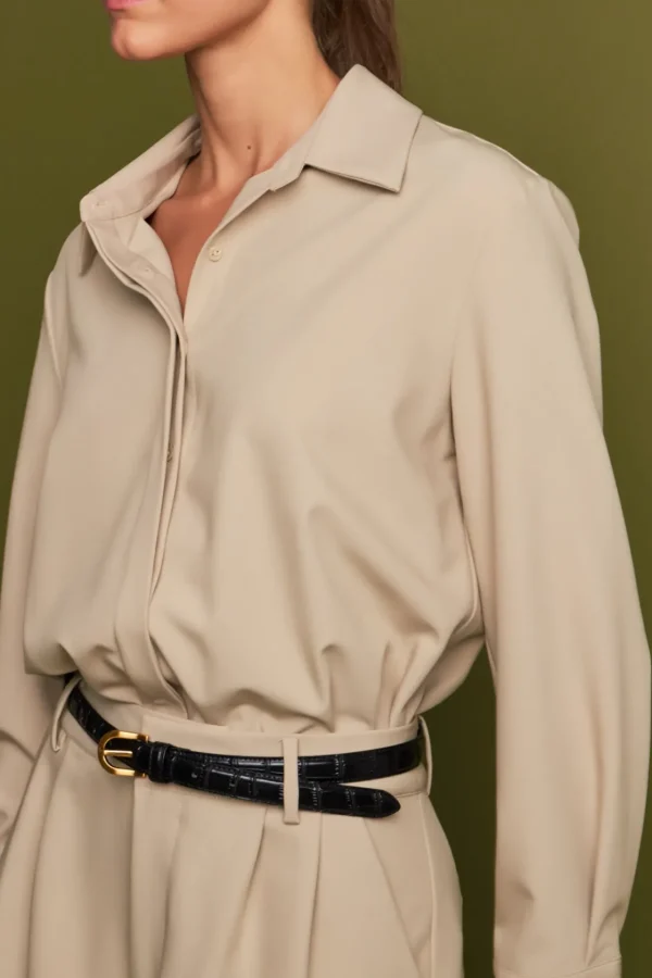 ENGLISH FACTORY Tops*- Long Sleeve Collared Romper TAUPE
