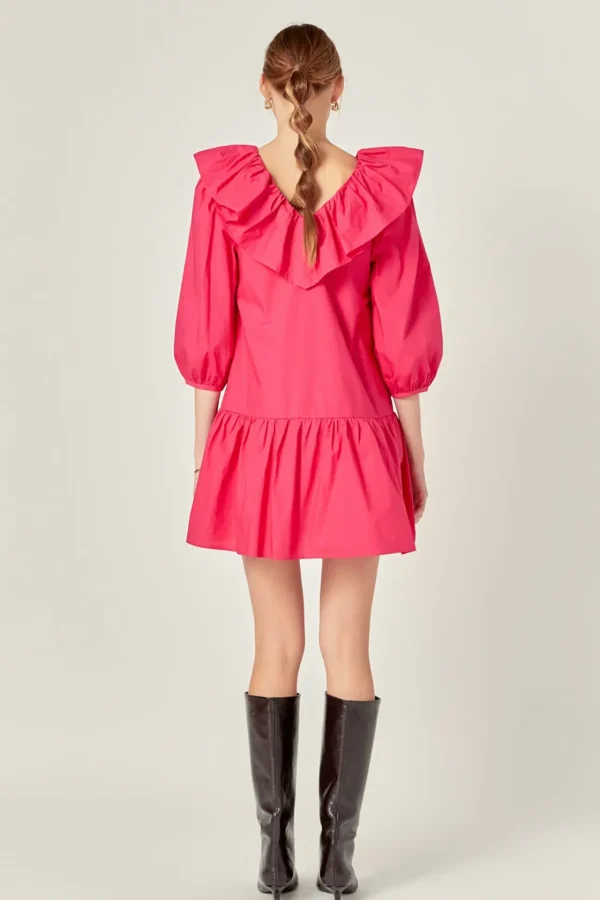 ENGLISH FACTORY Tops*- Long Sleeve V Ruffled Mini BERRY