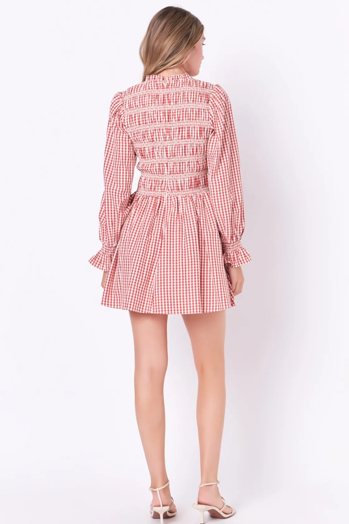 english_factory__long_sle_2.webp ENGLISH FACTORY Tops*- Long Sleeve Gingham Mini Dress WINE