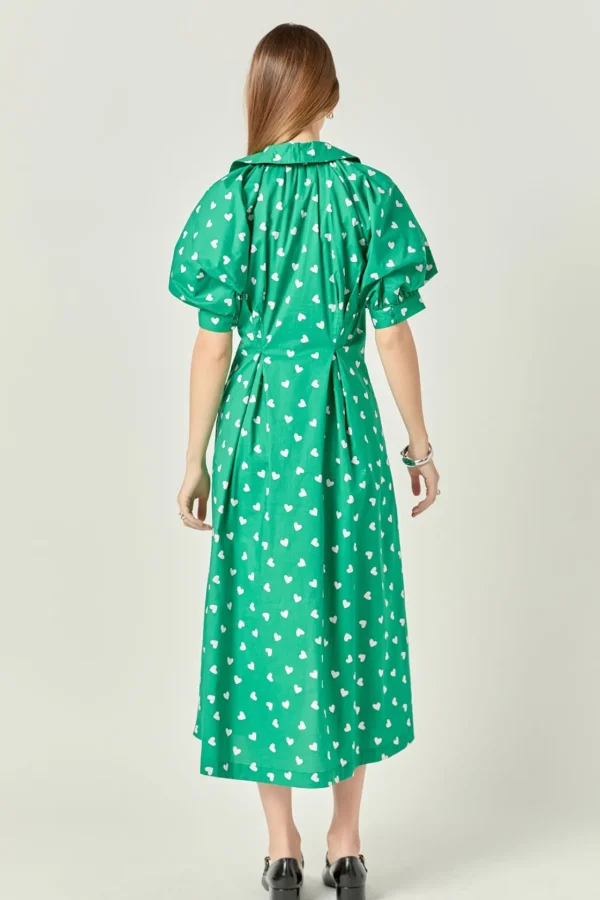 ENGLISH FACTORY Tops*- Lovelyn Heart Print Midi Dress GREEN