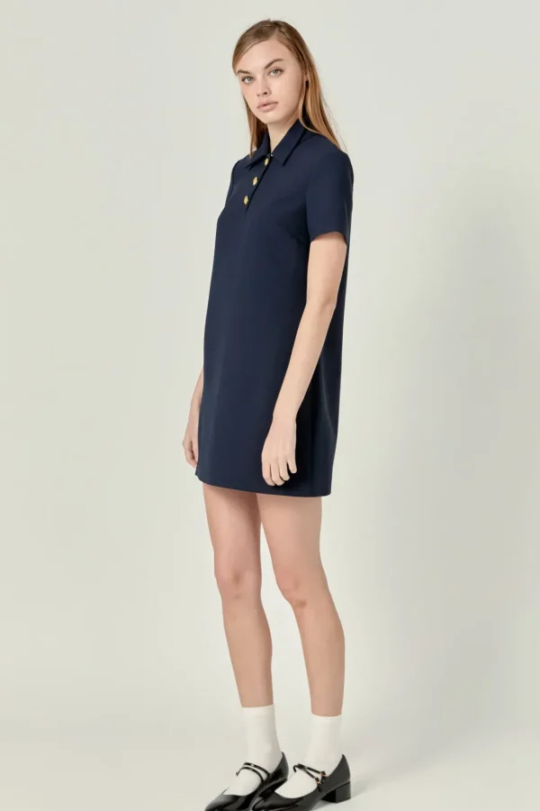 ENGLISH FACTORY Tops*- Luna Polo Shirt Mini Dress NAVY