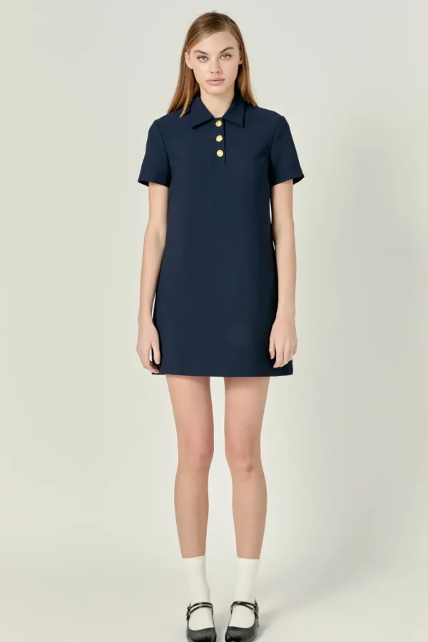 ENGLISH FACTORY Tops*- Luna Polo Shirt Mini Dress NAVY