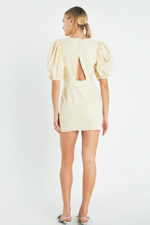 ENGLISH FACTORY Tops*- Metallic Plaid Mini Dress with Back Buttons YELLOW