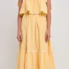 ENGLISH FACTORY Tops*- Midi Dress with Tied Shoulder Strap YELLOW