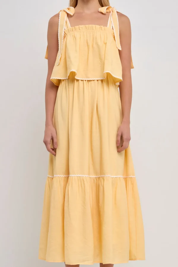 ENGLISH FACTORY Tops*- Midi Dress with Tied Shoulder Strap YELLOW