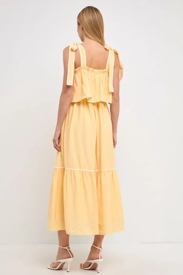 ENGLISH FACTORY Tops*- Midi Dress with Tied Shoulder Strap YELLOW