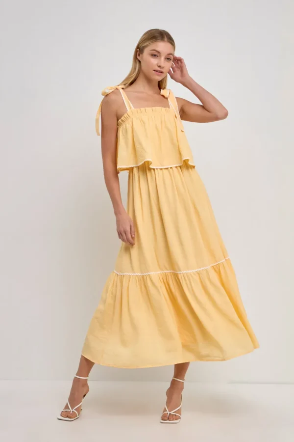ENGLISH FACTORY Tops*- Midi Dress with Tied Shoulder Strap YELLOW