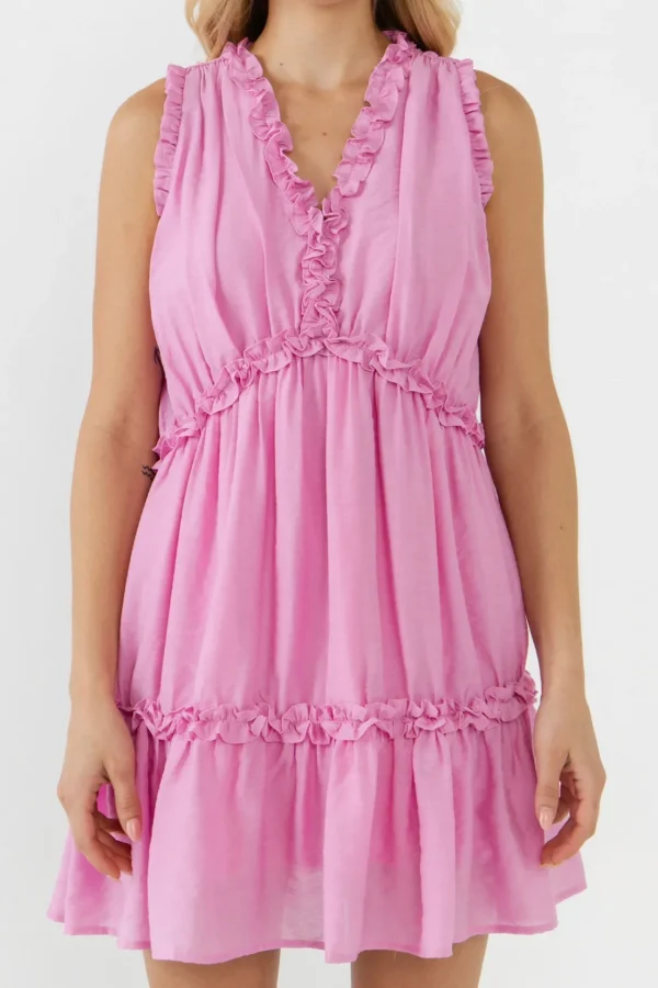 ENGLISH FACTORY Tops*- Mini Dress with Ruffle PINK
