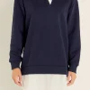 ENGLISH FACTORY Tops*- Mix Media Dress NAVY/WHITE