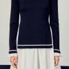 ENGLISH FACTORY Tops*- Mix Media Button Pointed Dress NAVY