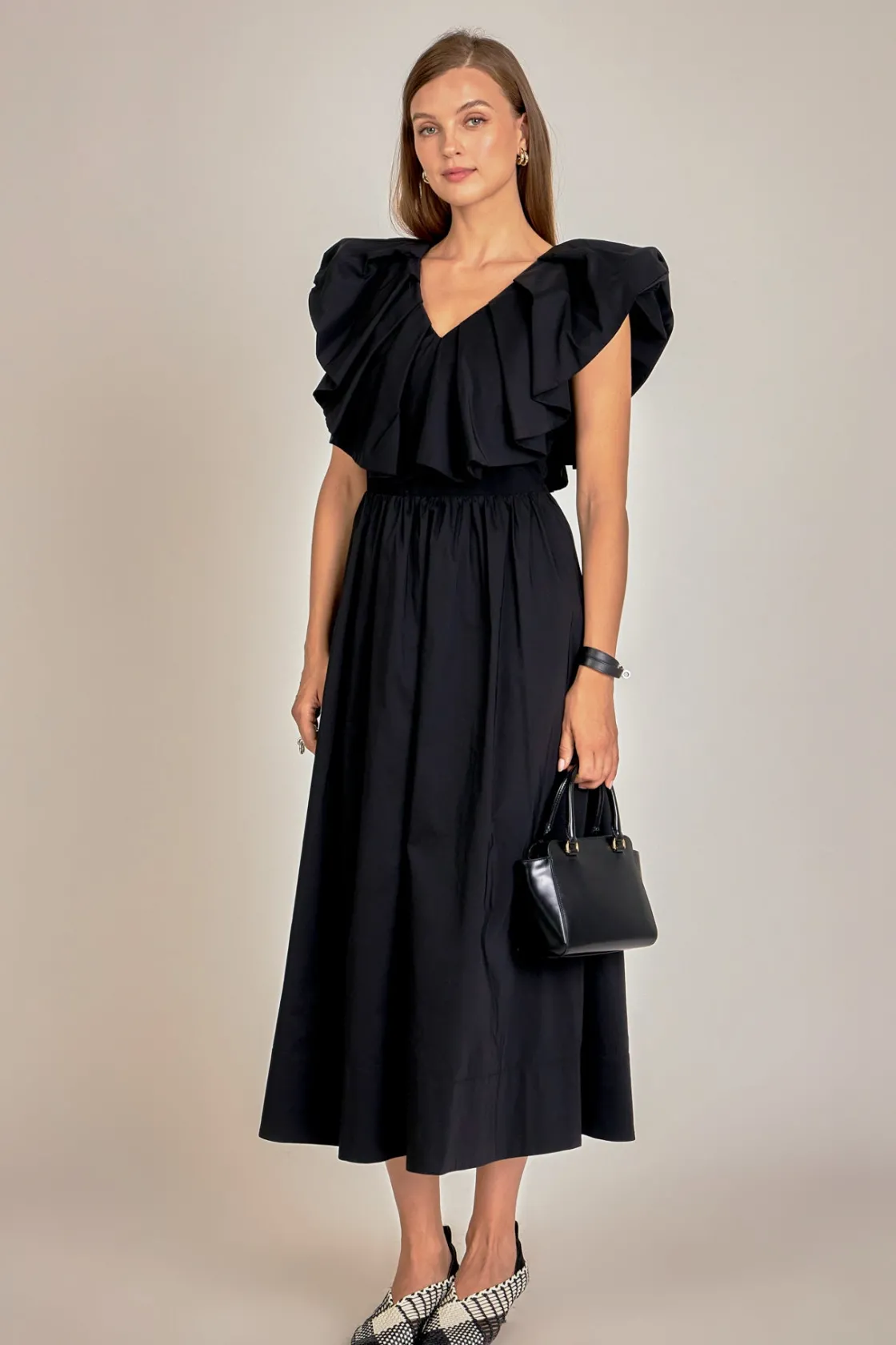 english_factory__mix_medi_1-3.webp ENGLISH FACTORY Tops*- Mix Media Ruffled Sleeveless Dress BLACK