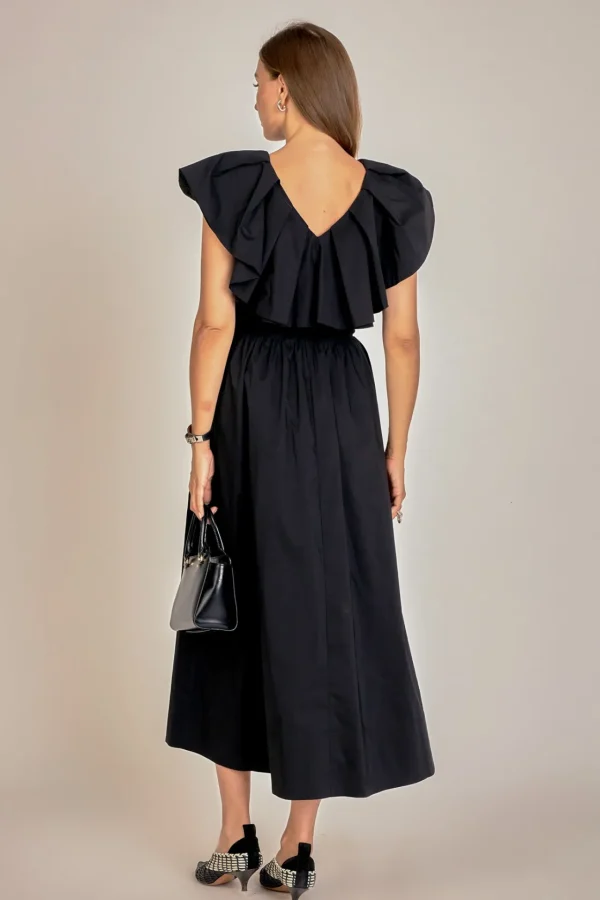 ENGLISH FACTORY Tops*- Mix Media Ruffled Sleeveless Dress BLACK