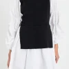 ENGLISH FACTORY Tops*- Mixed Media Poplin Mini Dress BLACK/WHITE