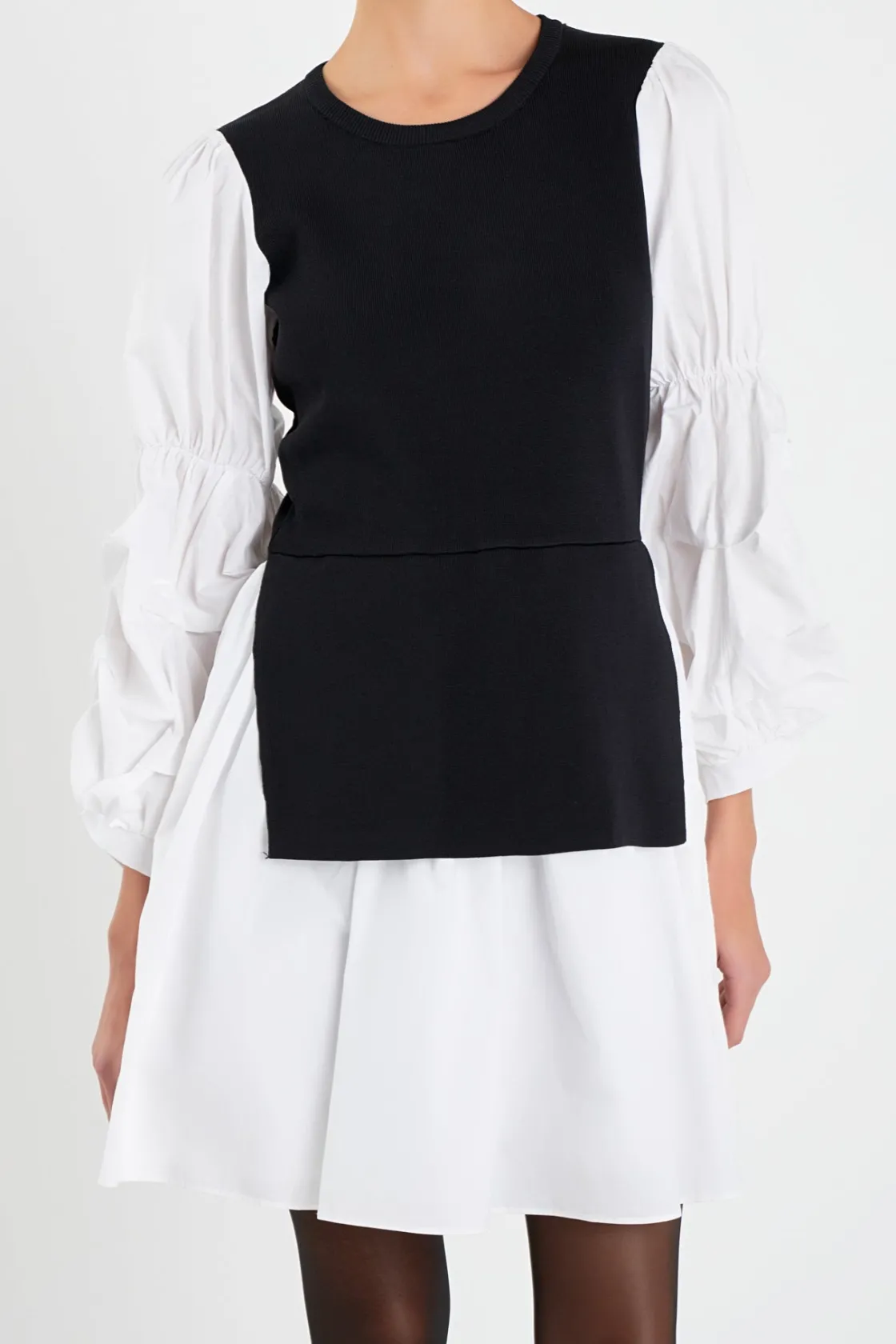 english_factory__mixed_me_0-10.webp ENGLISH FACTORY Tops*- Mixed Media Poplin Mini Dress BLACK/WHITE