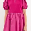ENGLISH FACTORY Tops*- Mixed Media Henley Mini Dress