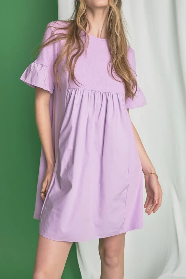 ENGLISH FACTORY Tops*- Mixed Media Ruffled Short-Sleeve Mini Dress