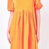 ENGLISH FACTORY Tops*- Mixed Media Babydoll Mini Dress ORANGE