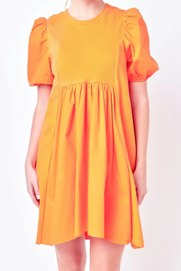 ENGLISH FACTORY Tops*- Mixed Media Babydoll Mini Dress ORANGE
