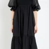 ENGLISH FACTORY Tops*- Mixed Media Square Neck Maxi Dress BLACK