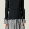 ENGLISH FACTORY Tops*- Mixed Media Gingham Check Mini Dress BLACK