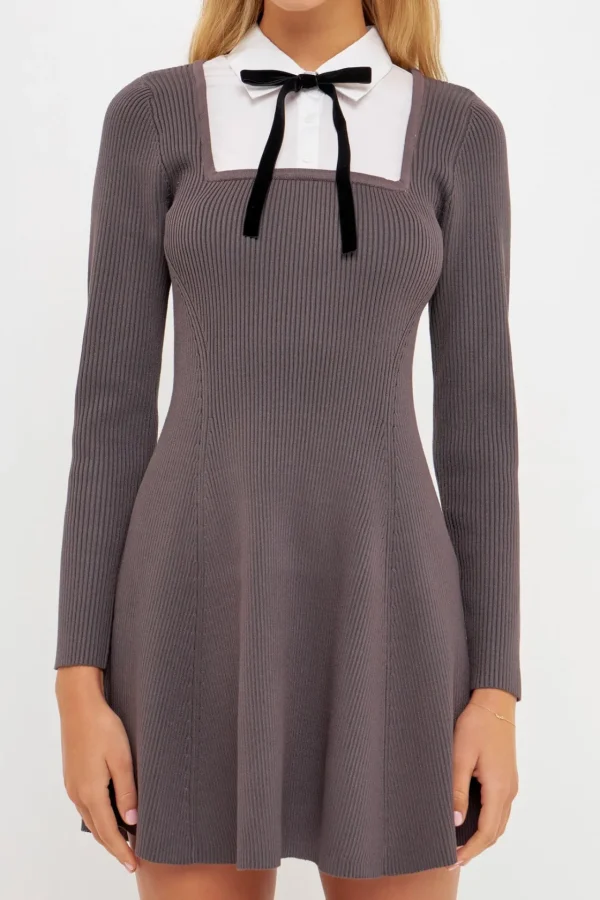 ENGLISH FACTORY Tops*- Mixed Media Fit and Flare Sweater Dress