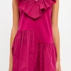 ENGLISH FACTORY Tops*- Mixed Media Ruffle Detail Knit Dress PLUM