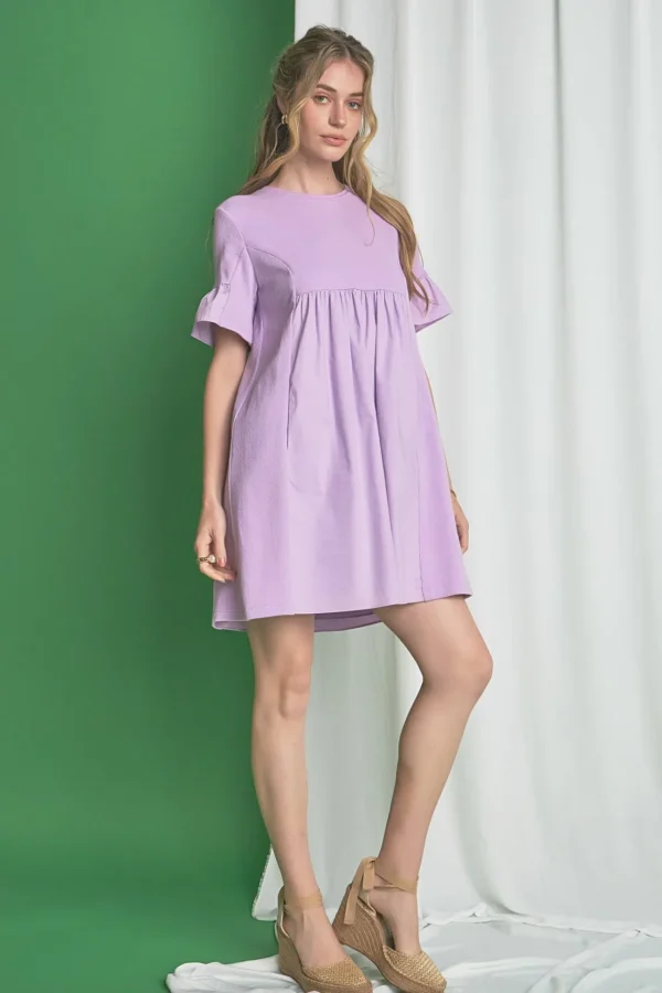 ENGLISH FACTORY Tops*- Mixed Media Ruffled Short-Sleeve Mini Dress