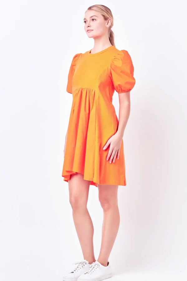 ENGLISH FACTORY Tops*- Mixed Media Babydoll Mini Dress ORANGE
