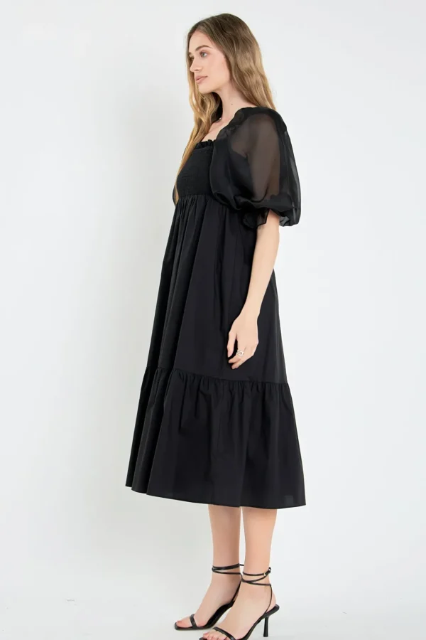 ENGLISH FACTORY Tops*- Mixed Media Square Neck Maxi Dress BLACK
