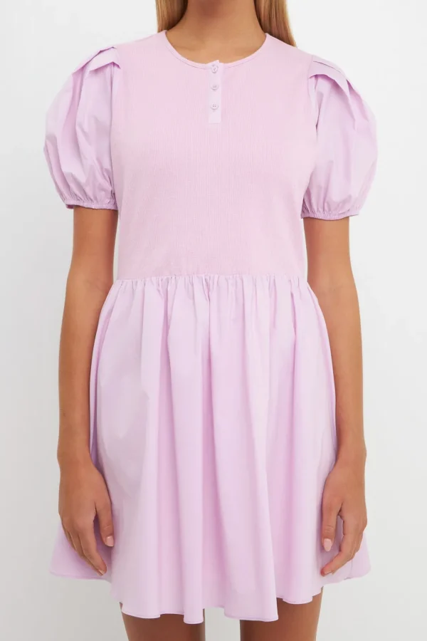 ENGLISH FACTORY Tops*- Mixed Media Henley Mini Dress