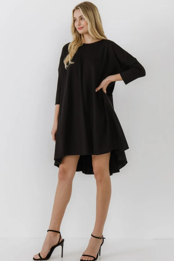 ENGLISH FACTORY Tops*- Mixed Media High & Low Mini Dress