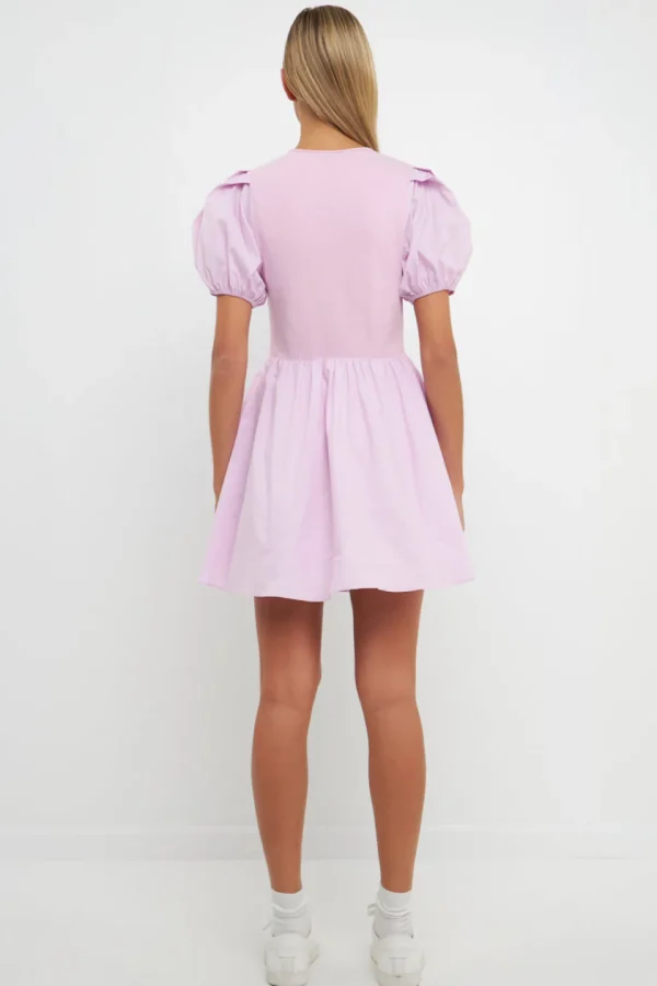 ENGLISH FACTORY Tops*- Mixed Media Henley Mini Dress