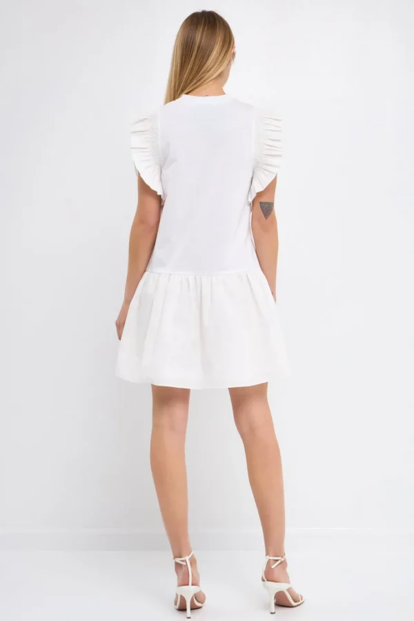 ENGLISH FACTORY Tops*- Mixed Media Ruffled Detail Mini Dress