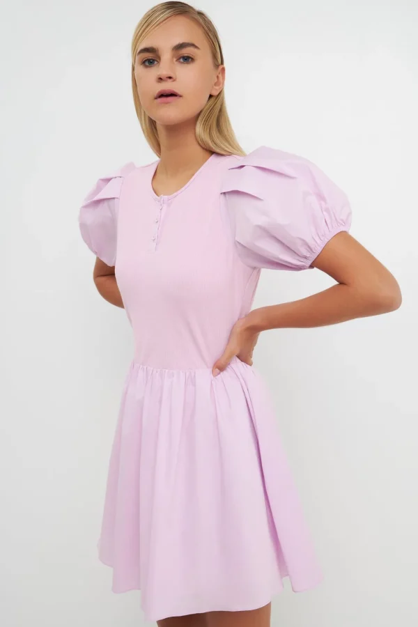 ENGLISH FACTORY Tops*- Mixed Media Henley Mini Dress
