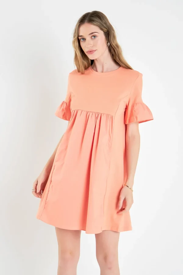 ENGLISH FACTORY Tops*- Mixed Media Ruffled Short-Sleeve Mini Dress