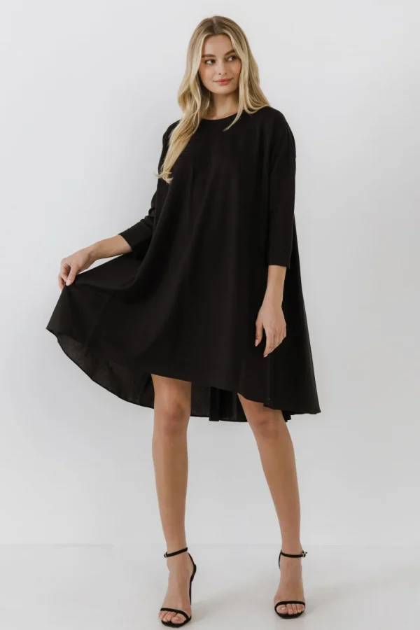 ENGLISH FACTORY Tops*- Mixed Media High & Low Mini Dress