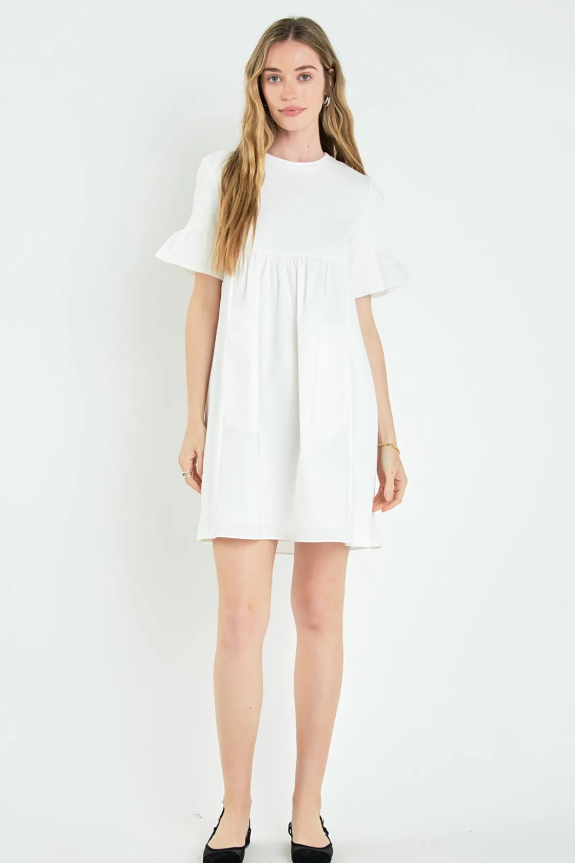 english_factory__mixed_me_14-2.webp ENGLISH FACTORY Tops*- Mixed Media Ruffled Short-Sleeve Mini Dress