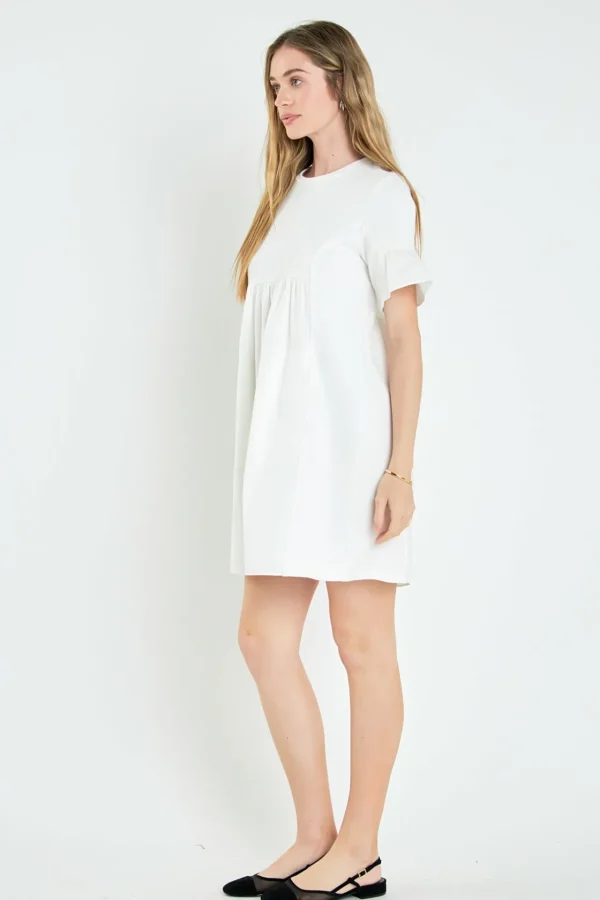 ENGLISH FACTORY Tops*- Mixed Media Ruffled Short-Sleeve Mini Dress