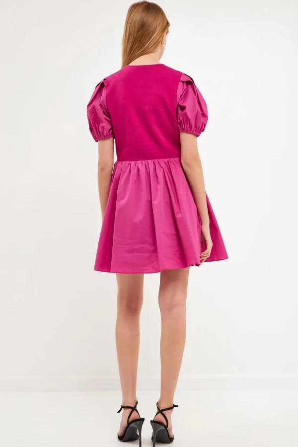 ENGLISH FACTORY Tops*- Mixed Media Henley Mini Dress