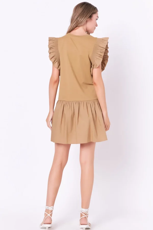 ENGLISH FACTORY Tops*- Mixed Media Ruffled Detail Mini Dress