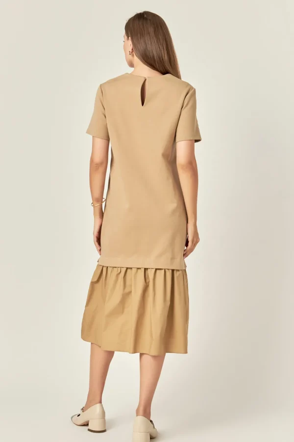 ENGLISH FACTORY Tops*- Mixed Media Tee Maxi Dress TAN