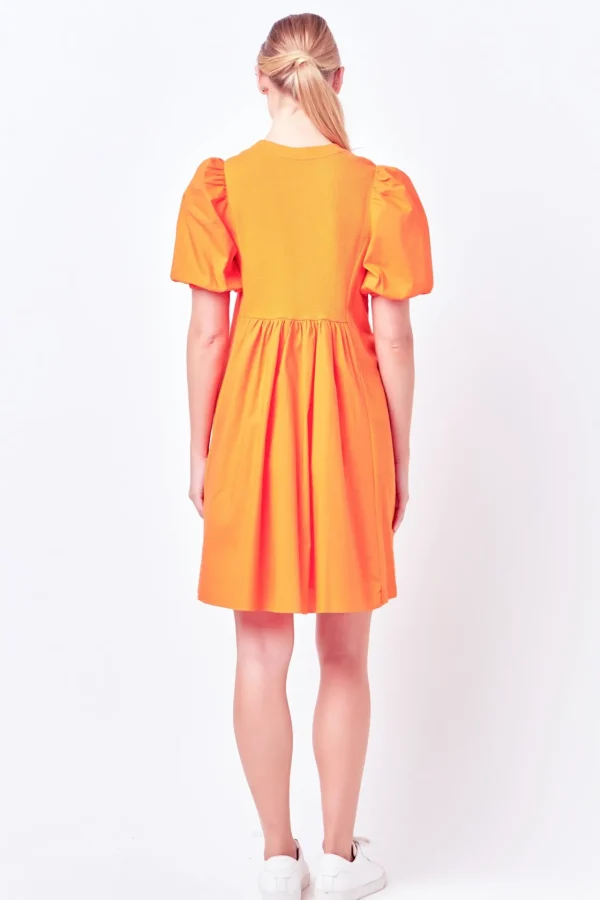 ENGLISH FACTORY Tops*- Mixed Media Babydoll Mini Dress ORANGE