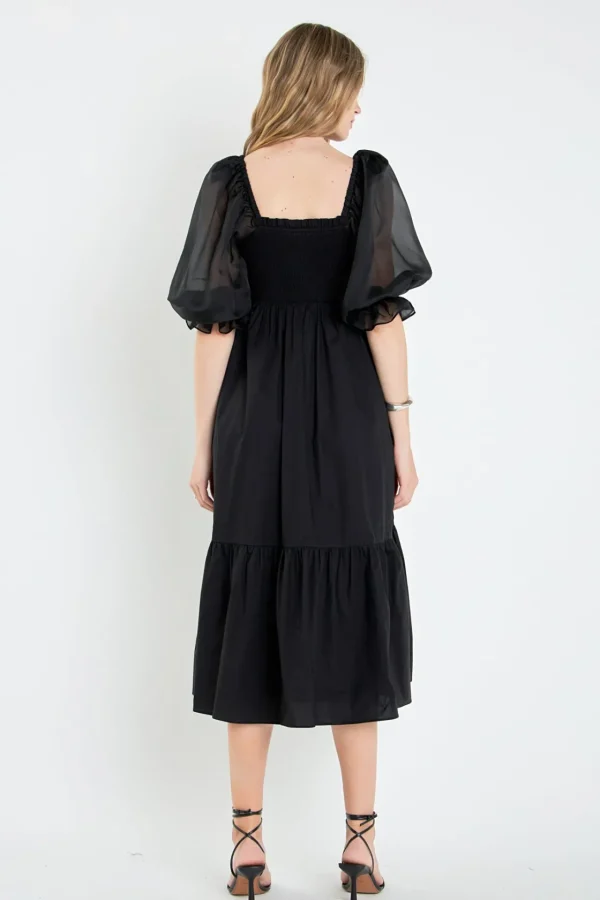 ENGLISH FACTORY Tops*- Mixed Media Square Neck Maxi Dress BLACK