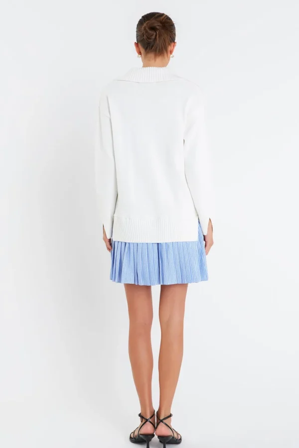 ENGLISH FACTORY Tops*- Mixed Media Pleated Stripe Mini Dress